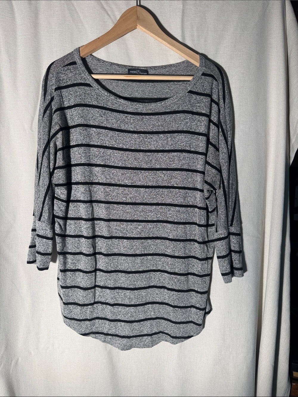 Market & Spruce Gray and Black Striped Long Sleeve Tee